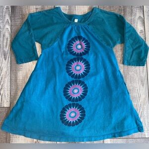 Tea Boutique Teal Blue Pink Circle Floral Design 100% Cotton Dress Girl’s Size 5